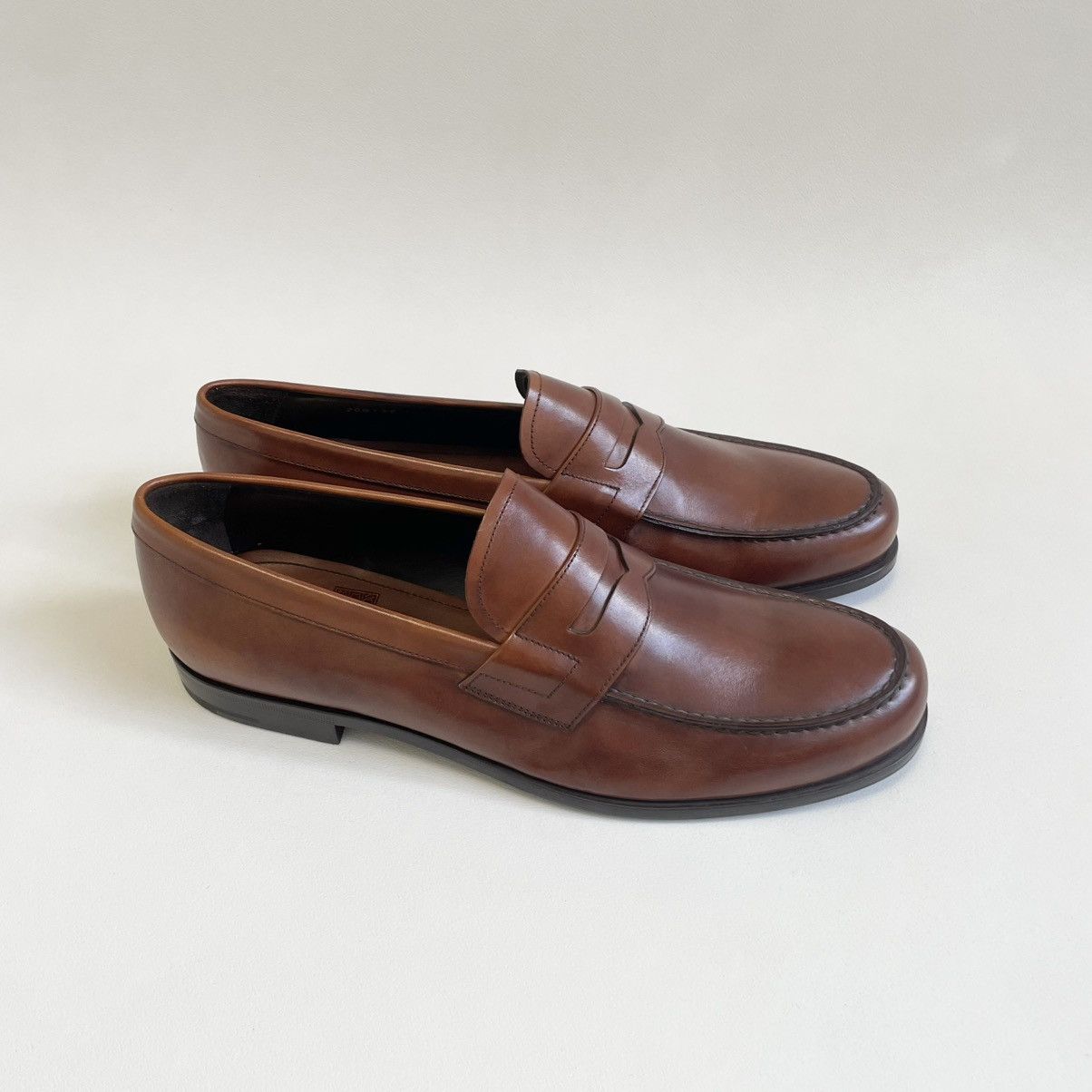 Prada Mid 2000s Brown Burnished Leather Loafers Size US 11.5 / EU 44-45 - 3 Thumbnail