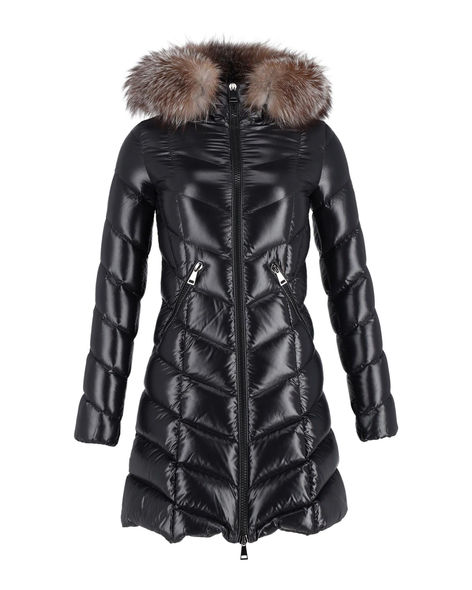 image of Moncler Fox Fur-Trimmed Long Down Jacket In Black Polyamide, Women's (Size Small)