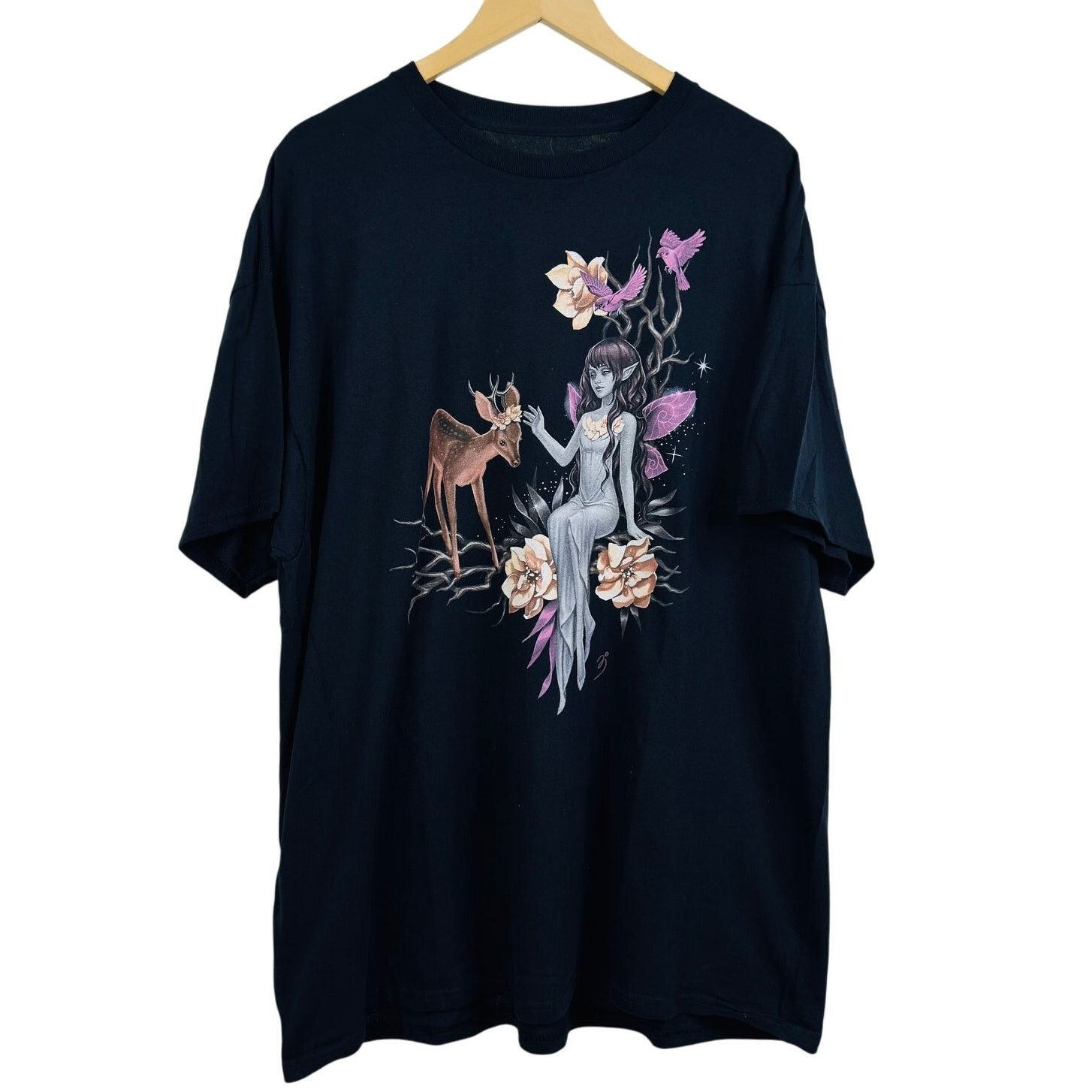 Hot Topic Fairies by Trick 4Tricks Deer Black Tee NWT