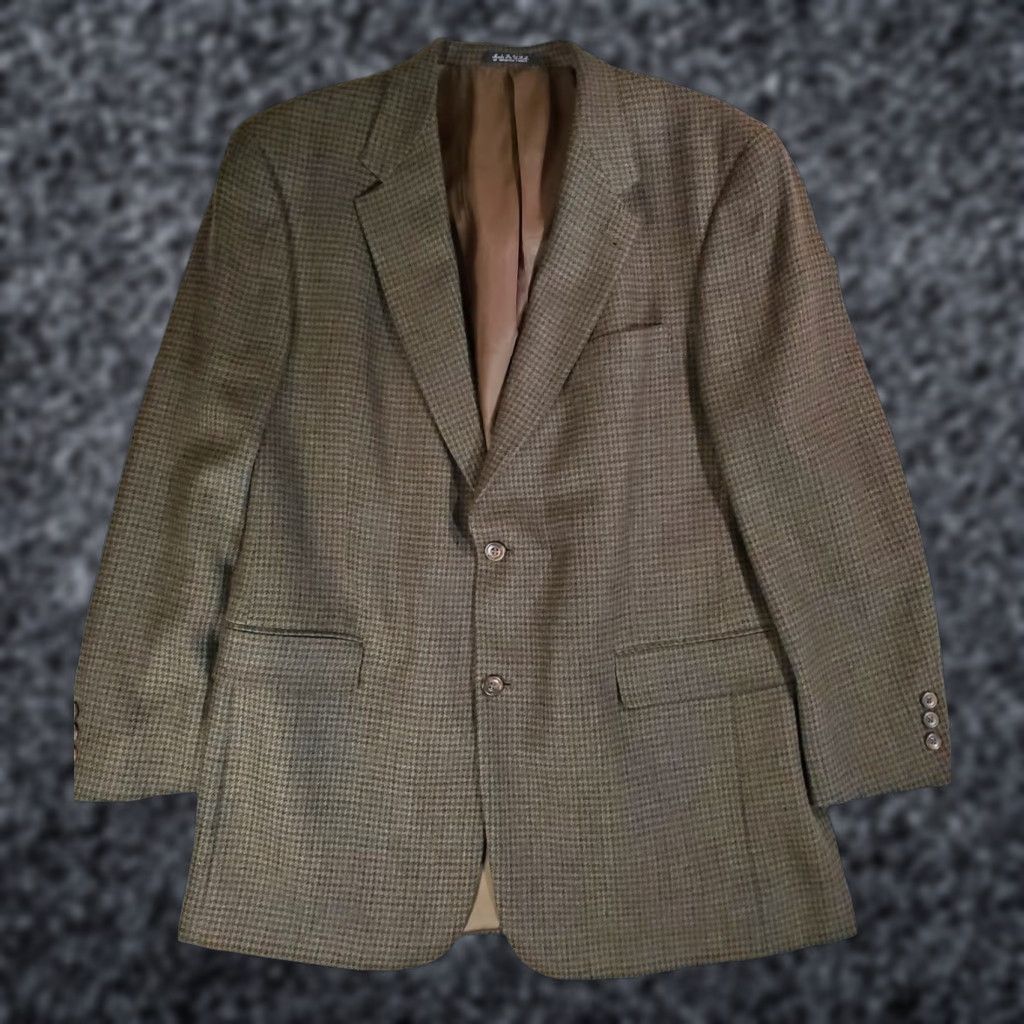 Austin Reed VINTAGE Austin Reed Signature Herringbone Tweed 2-Button Blazer 100% Wool Mens Jacket Sport Coat Brown Regular 44 No Stains Size 44R - 1 Thumbnail