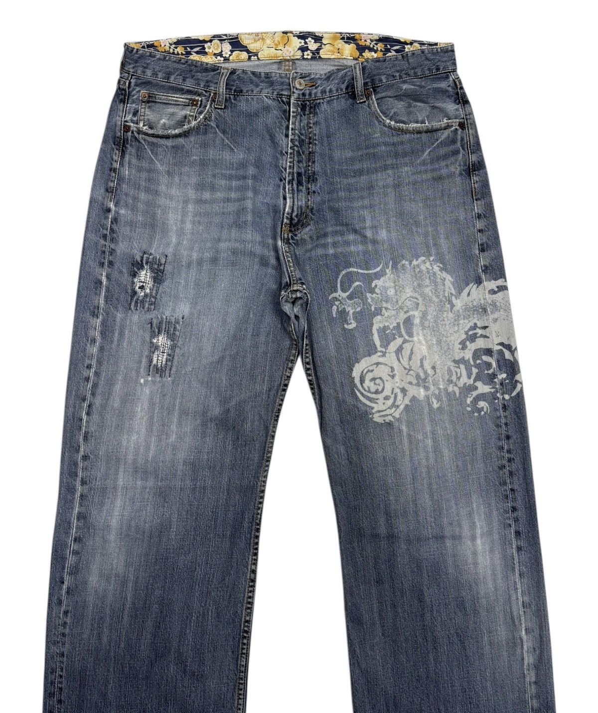 If Six Was Nine Vintage Japanese Karakuri Tamashii Style Dragon Baggy Jeans Size US 37 - 2 Thumbnail