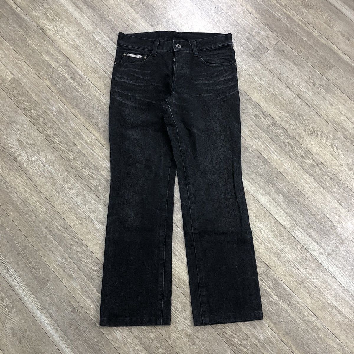 5351 POUR LES HOMMES 2000s 5351 Pour Les Hommes Black Washed Straight Wide Jeans Size US 28 / EU 44 - 1 Thumbnail