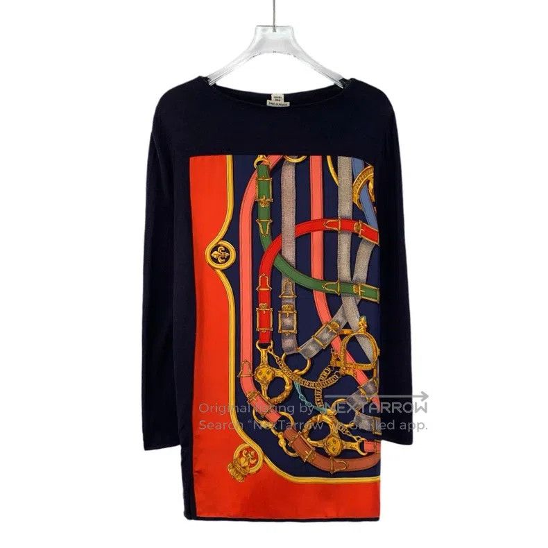 Hermes Hermes Color Block Chain Buckle Printed Silk Round Neck Lo Size XXS / US 00 / IT 34 - 1 Thumbnail