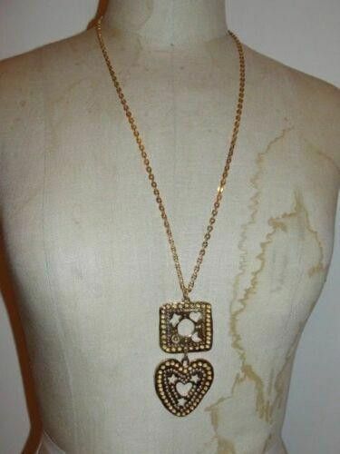 Designer 18ktGold Plated Cut Out Heart & Square Dangle Chain Necklace Size ONE SIZE - 2 Thumbnail