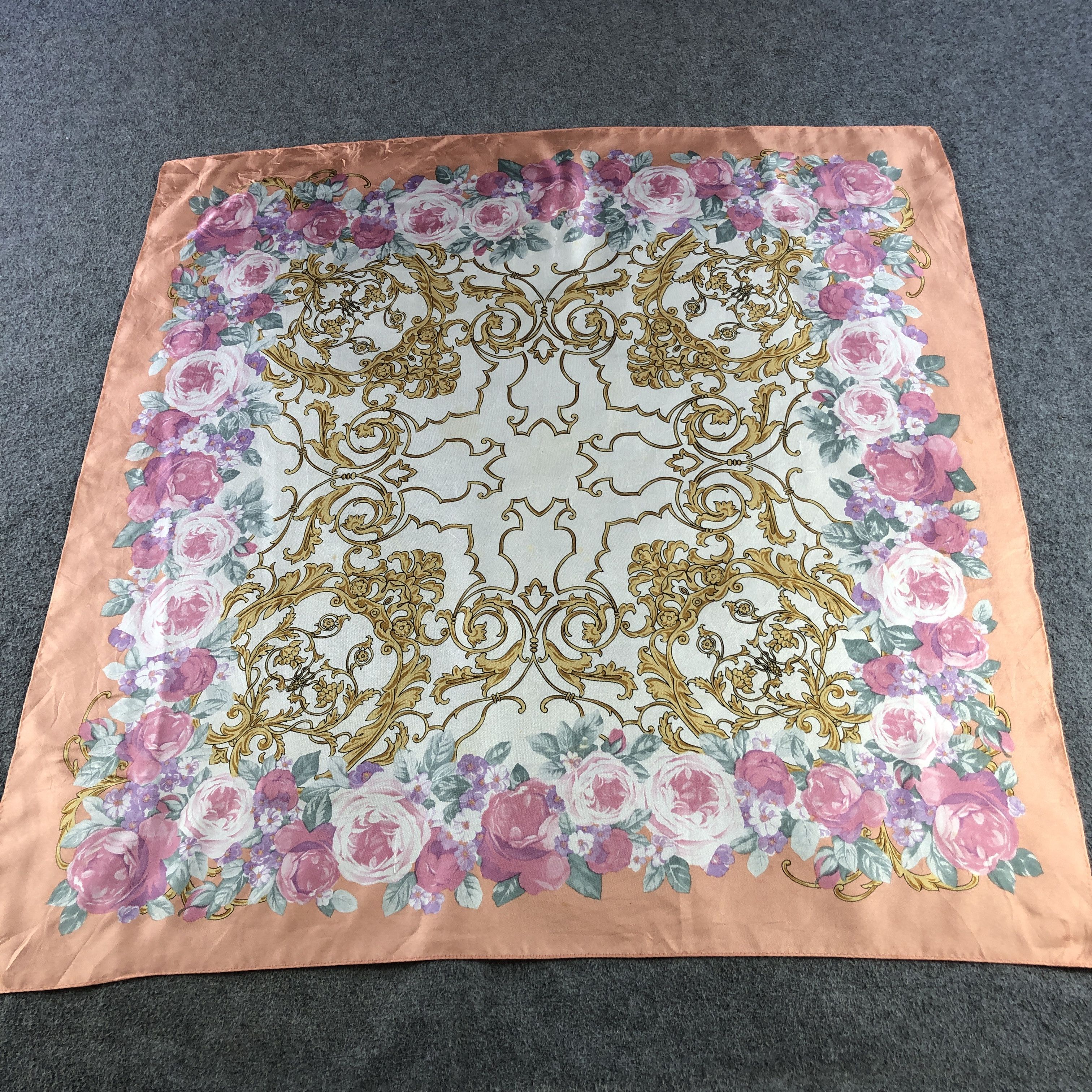 Vintage Vintage Luxury Floral Baroque Silk Scarf M1331 Size ONE SIZE - 2 Thumbnail