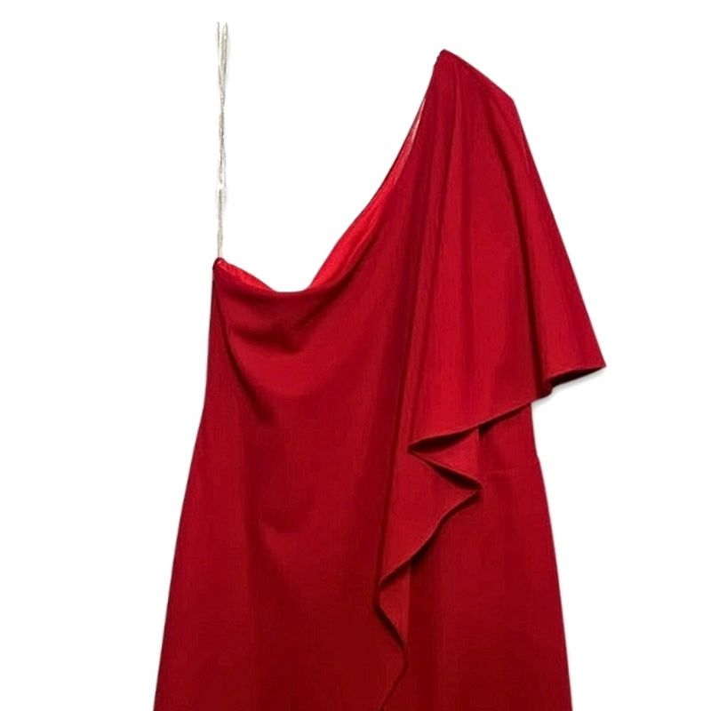 Other Marina Jumpsuit One Shoulder Flutter Sleeve Red Women's 12 Size 30" / US 8 / IT 44 - 2 Thumbnail