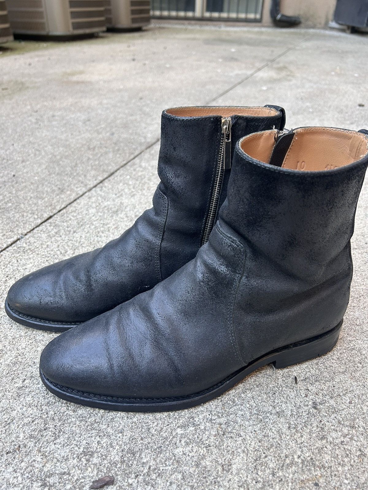 image of Viberg Black Waxed Reverse Italian Camel Side Zip (10) Shoes, Men's