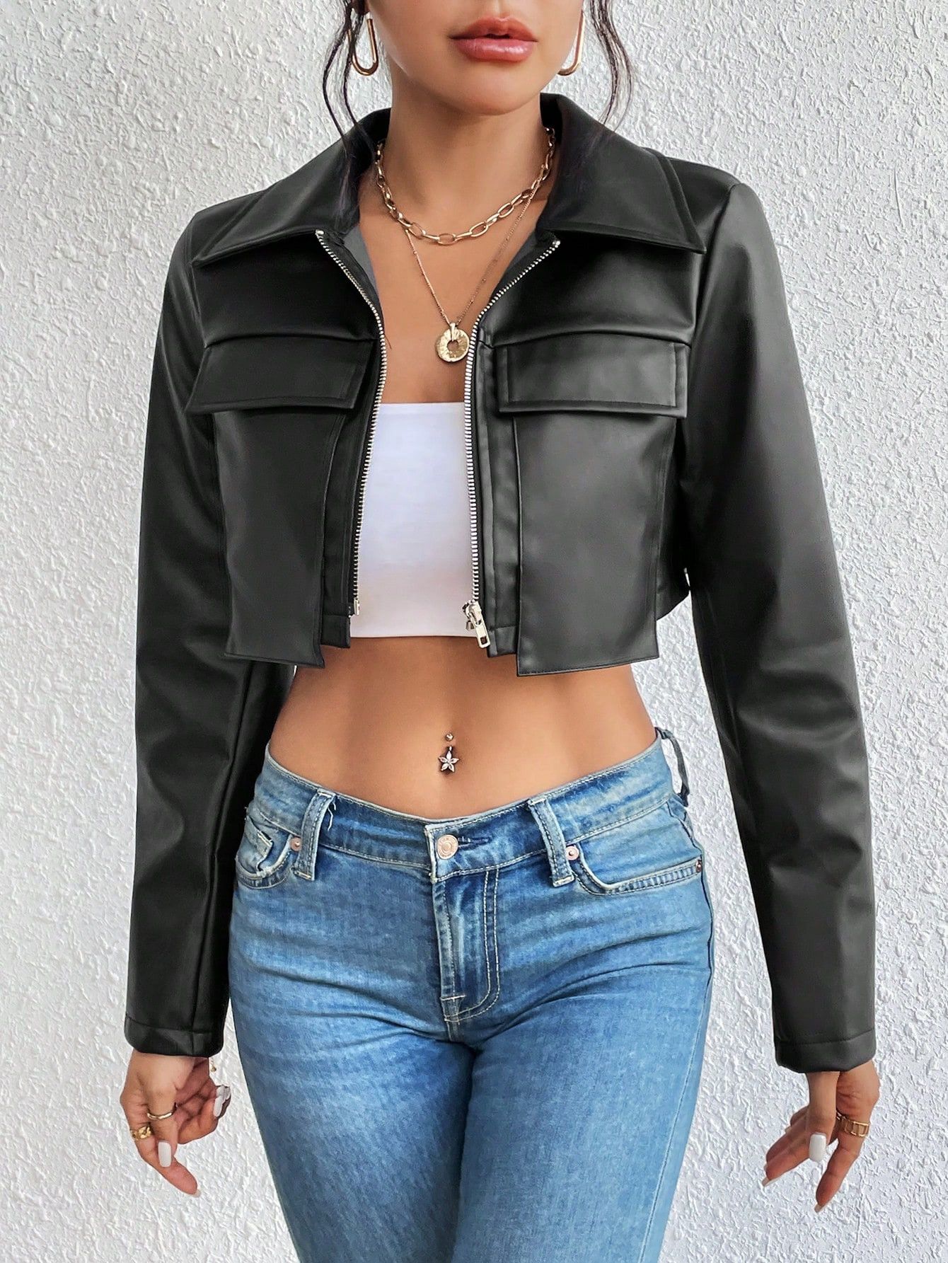 Other Women Black Cowhide Leather Cropped Jacket 🖤 Size S / US 4 / IT 40 - 1 Thumbnail
