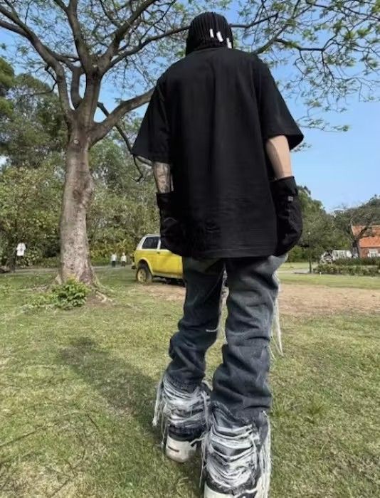 Japanese Brand Destruction Brushed Washed Loose Straight Leg Ripped Jeans Size US 31 - 4 Thumbnail