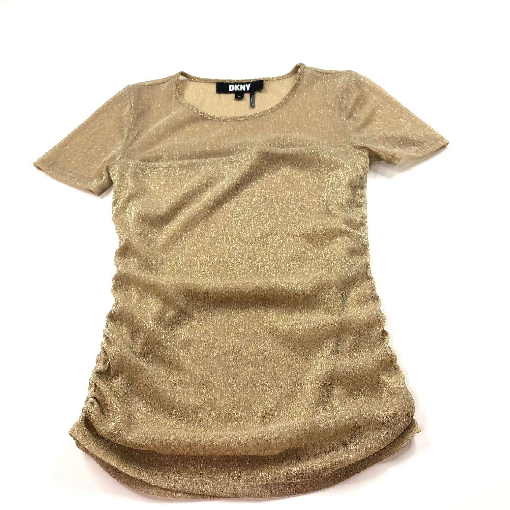 DKNY DKNY XS Metallic Ruched Pullover Top T-Shirt Black Gold MINT Casual Womens XS Pullover Shirt Size XS / US 0-2 / IT 36-38 - 2 Thumbnail