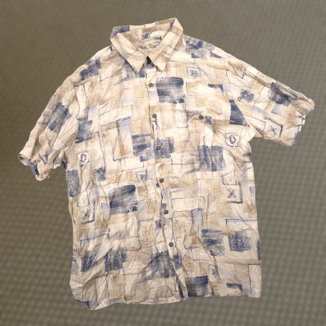 Vintage Batik Bay Shirt Mens XL Beige Geometric Rayon Button Front Short Sleeve Tropical Size US XL / EU 56 / 4 - 1 Thumbnail