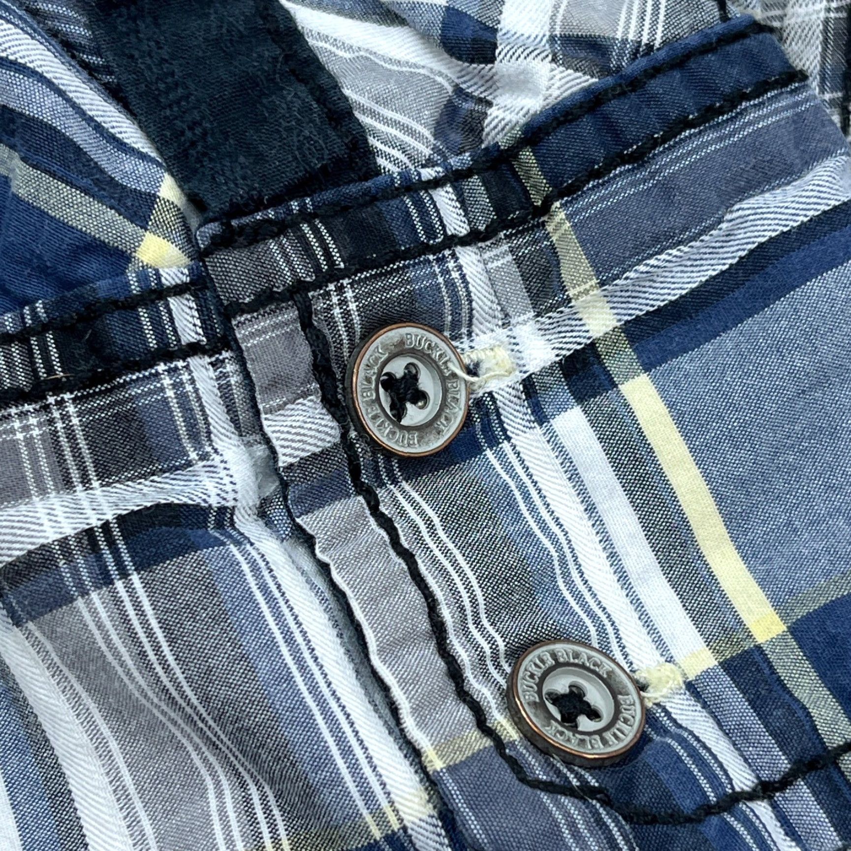 Buckle Black VINTAGE Buckle Shirt Men Large Blue Plaid Button Up Slim Fit Double Pocket Dress Adult Size 42R - 5 Thumbnail