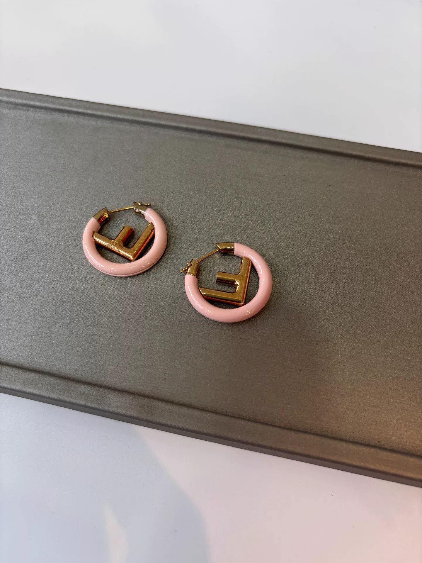 Fendi Fendi Enamel Pink F Circle Earrings Size ONE SIZE - 1 Thumbnail