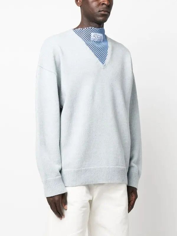 Raf Simons o1y0325 Logo V-neck Sweater in Light Blue Size US S / EU 44-46 / 1 - 3 Thumbnail