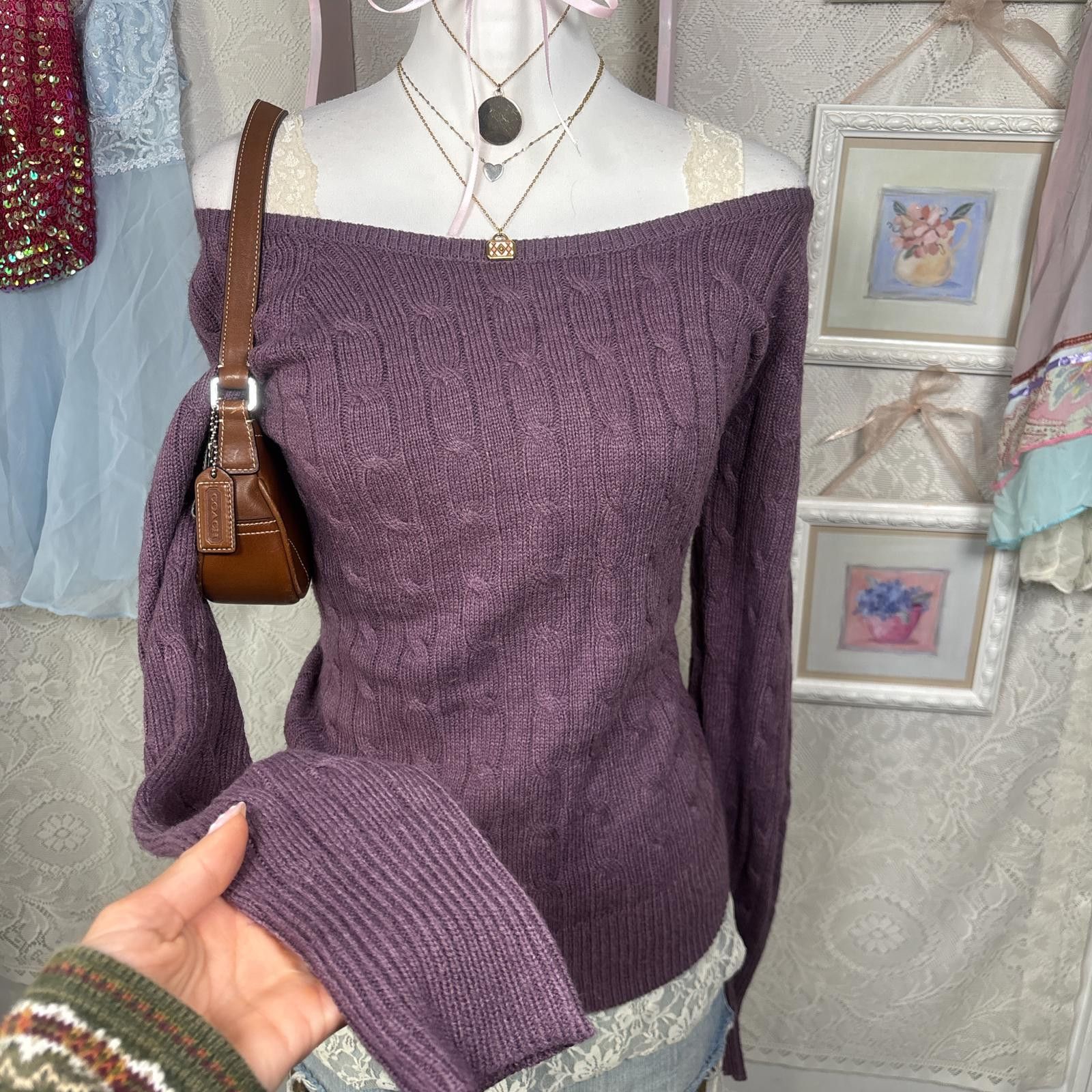 Aeropostale y2k purple aeropostale off the shoulder sweater Size L / US 10 / IT 46 - 3 Thumbnail