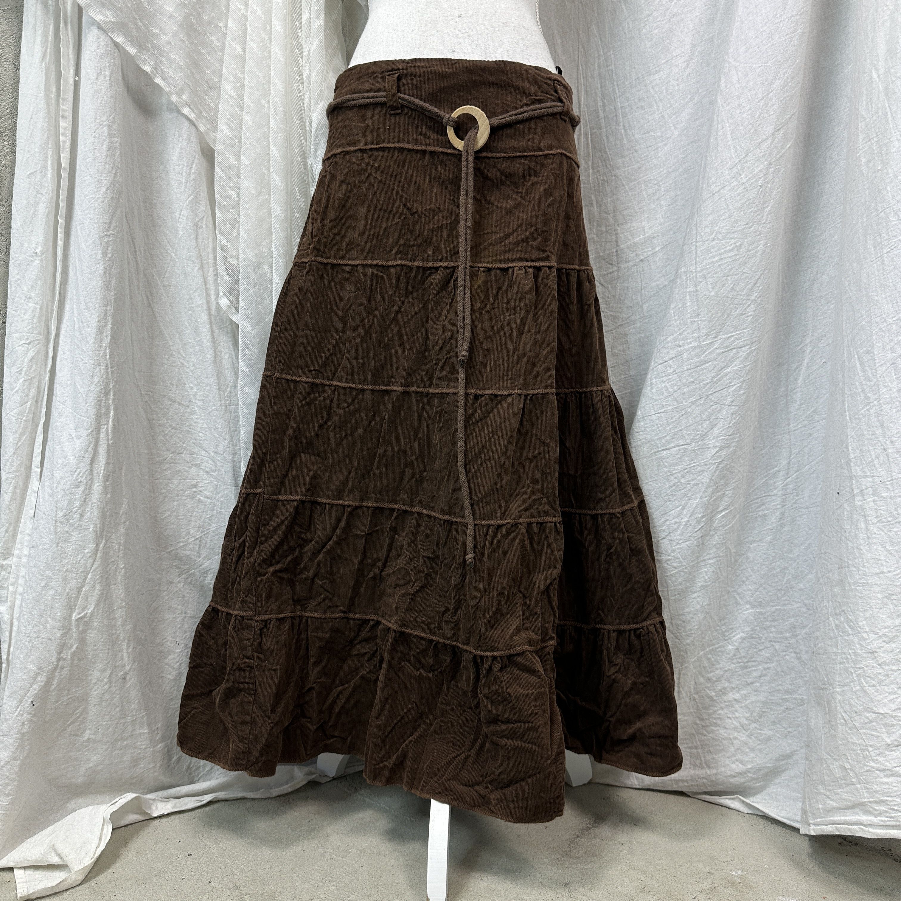 Vintage Vintage Cottagecore Brown Maxi Corduroy Skirt Y2K Size 26" / US 2 / IT 38 - 1 Thumbnail