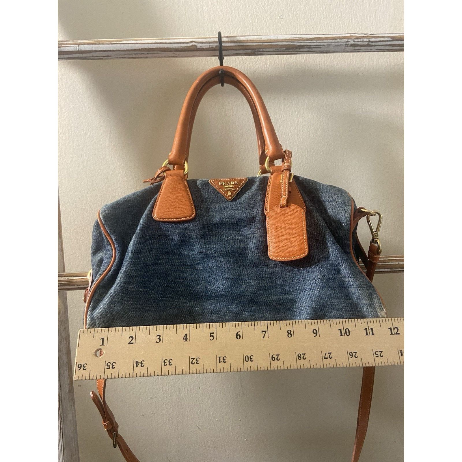 Prada Prada Bauletto blue denim orange saffiano 2way handbag, good Size ONE SIZE - 21 Thumbnail