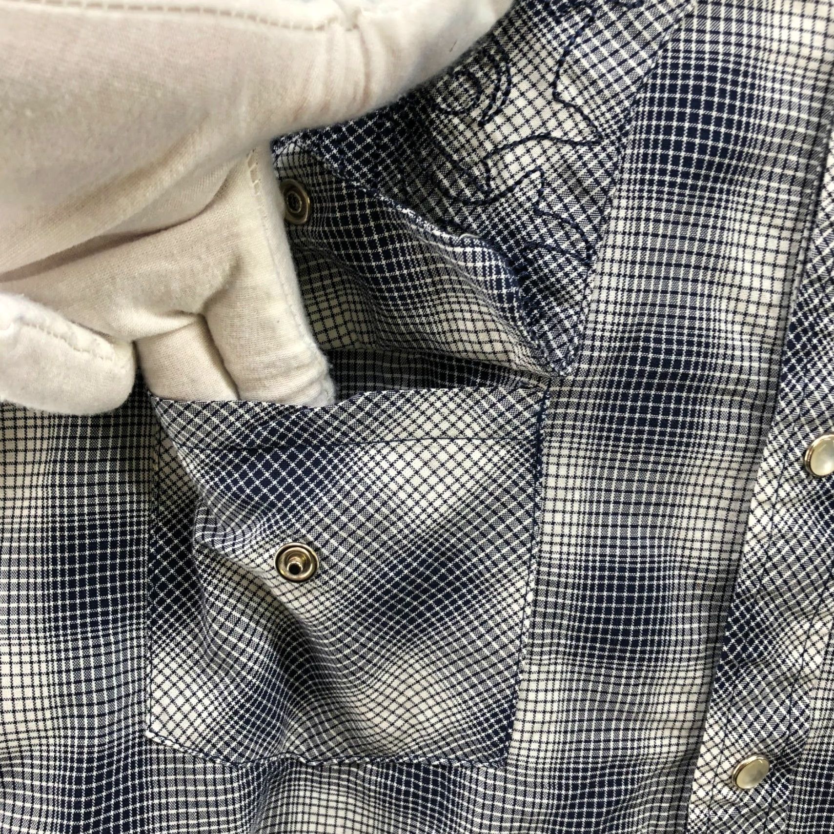 Vintage R-Vintage Mens Western Snap Button Embroidered Shirt XXL Blue Plaid Cowboy Button-Up Chest Pockets Casual Size US XXL / EU 58 / 5 - 4 Thumbnail