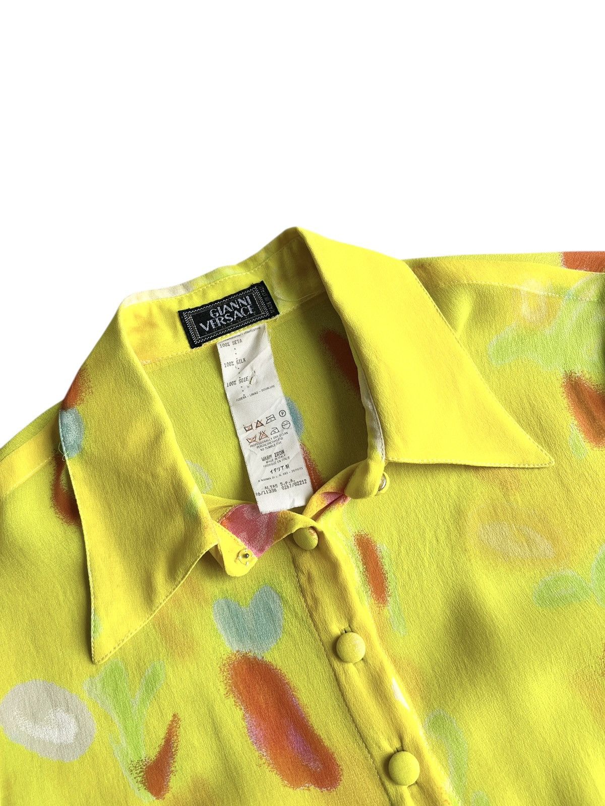 Versace SS1996 Gianni Versace Neon Yellow Spray Paint Silk Blouse Size S / US 4 / IT 40 - 4 Thumbnail