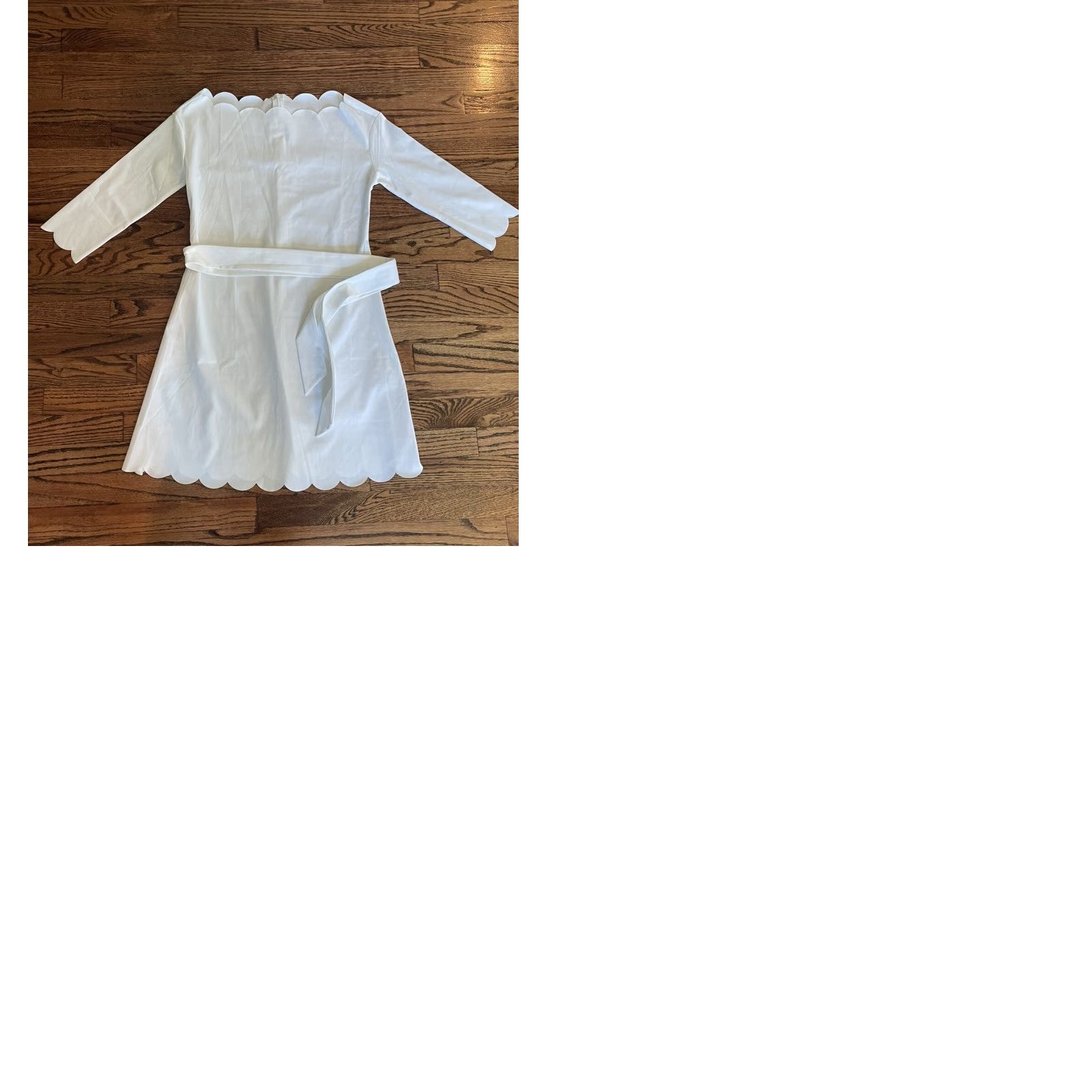 Shein Shein Women's Medium Scalloped Trim White Dress Tie Waist Zipper Back 33.5 Long Size M / US 6-8 / IT 42-44 - 9 Thumbnail
