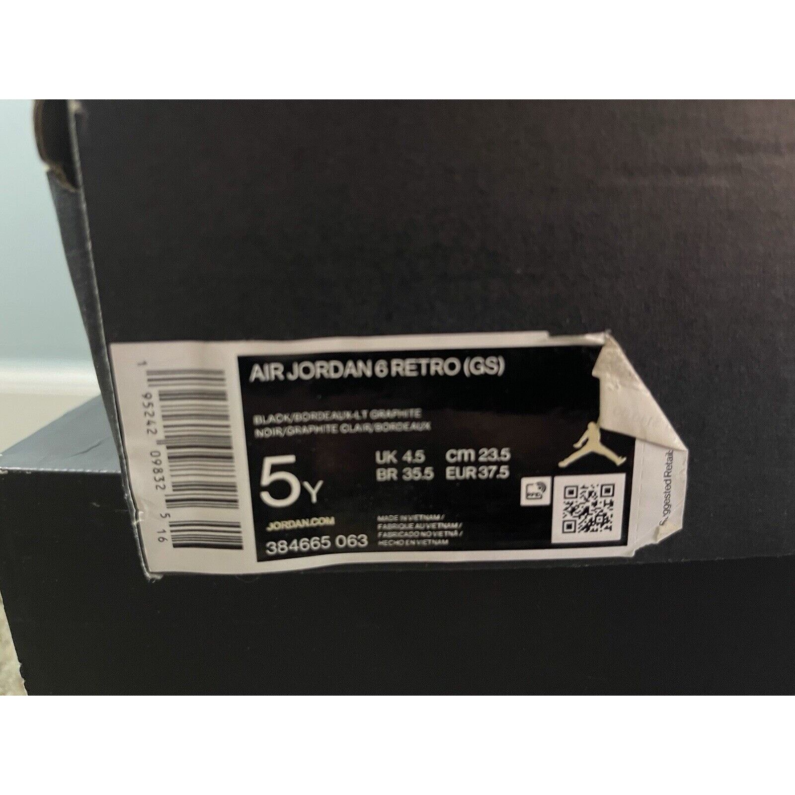 Jordan Brand Nike Air Jordan 6 Retro Size 5Y Black Bordeaux CT8529 063 Size US 5 / EU 37 - 6 Thumbnail