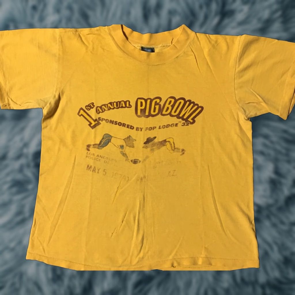 Vintage VINTAGE 70s Pig Bowl LAPD VS Arizona DPS Faded Shirt XS Yellow Police Cop Football Grunge Single Stitch Tee Mens Size US XS / EU 42 / 0 - 1 Thumbnail