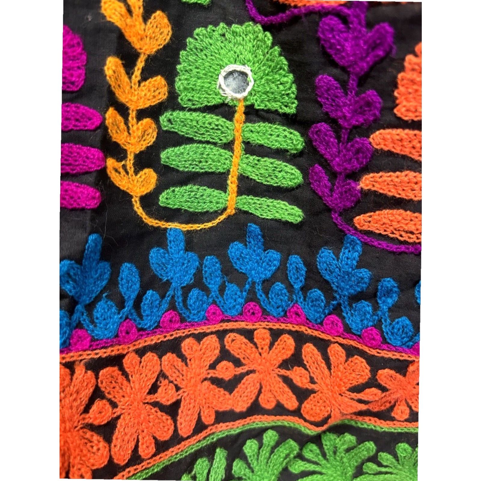 Vintage Bohemian Embroidered Midi Skirt Black Drawstring Waist One Size Women Size 42" / US 20 - 6 Thumbnail