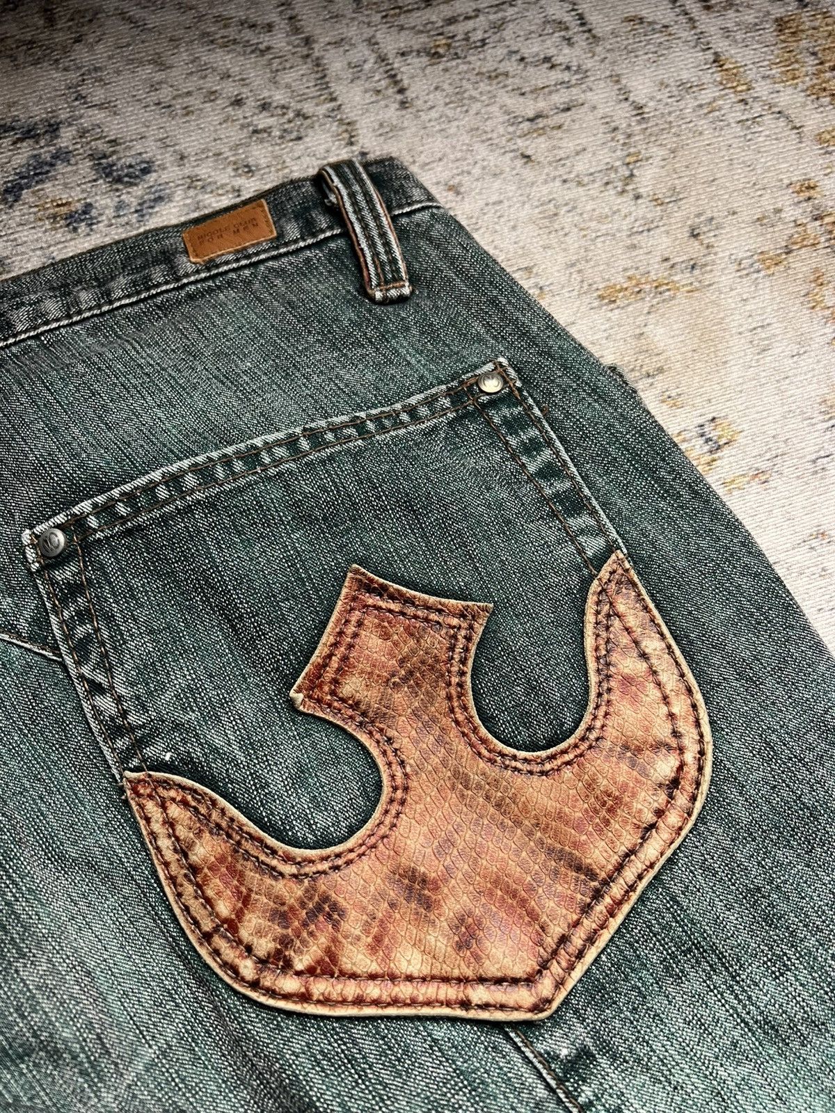 Nicole Club Nicole Club For Men Snake Pocket Green Faded Flared Jeans Size US 31 - 5 Thumbnail