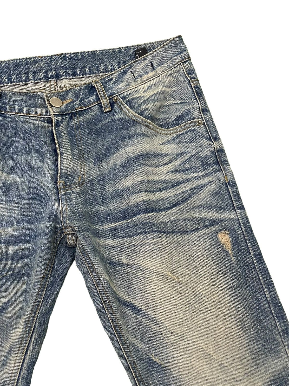 Japanese Brand Slim Jeans Improves Faded Distress Denim 8🟦7 Size US 35 - 9 Thumbnail
