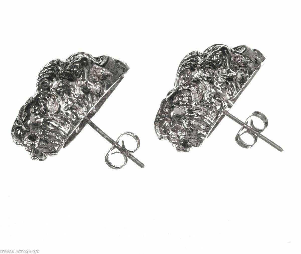 Designer Sterling Silver Plated Brass Etruscan Lion Stud Earrings Size ONE SIZE - 4 Thumbnail