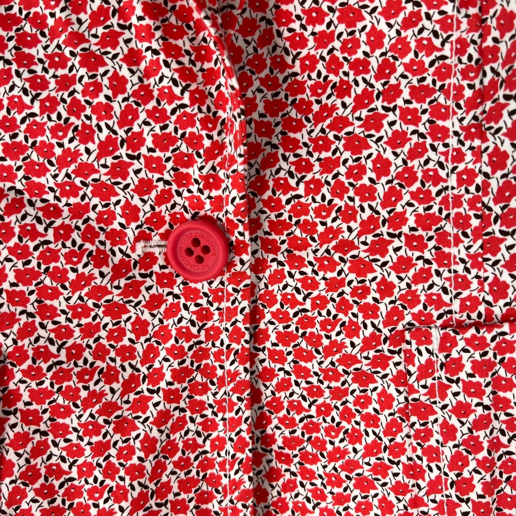 Liz Claiborne VINTAGE Liz Claiborne Women's Blazer Jacket - Red Floral Print 8, 3/4 Sleeve, Casual Formal Size M / US 6-8 / IT 42-44 - 5 Thumbnail