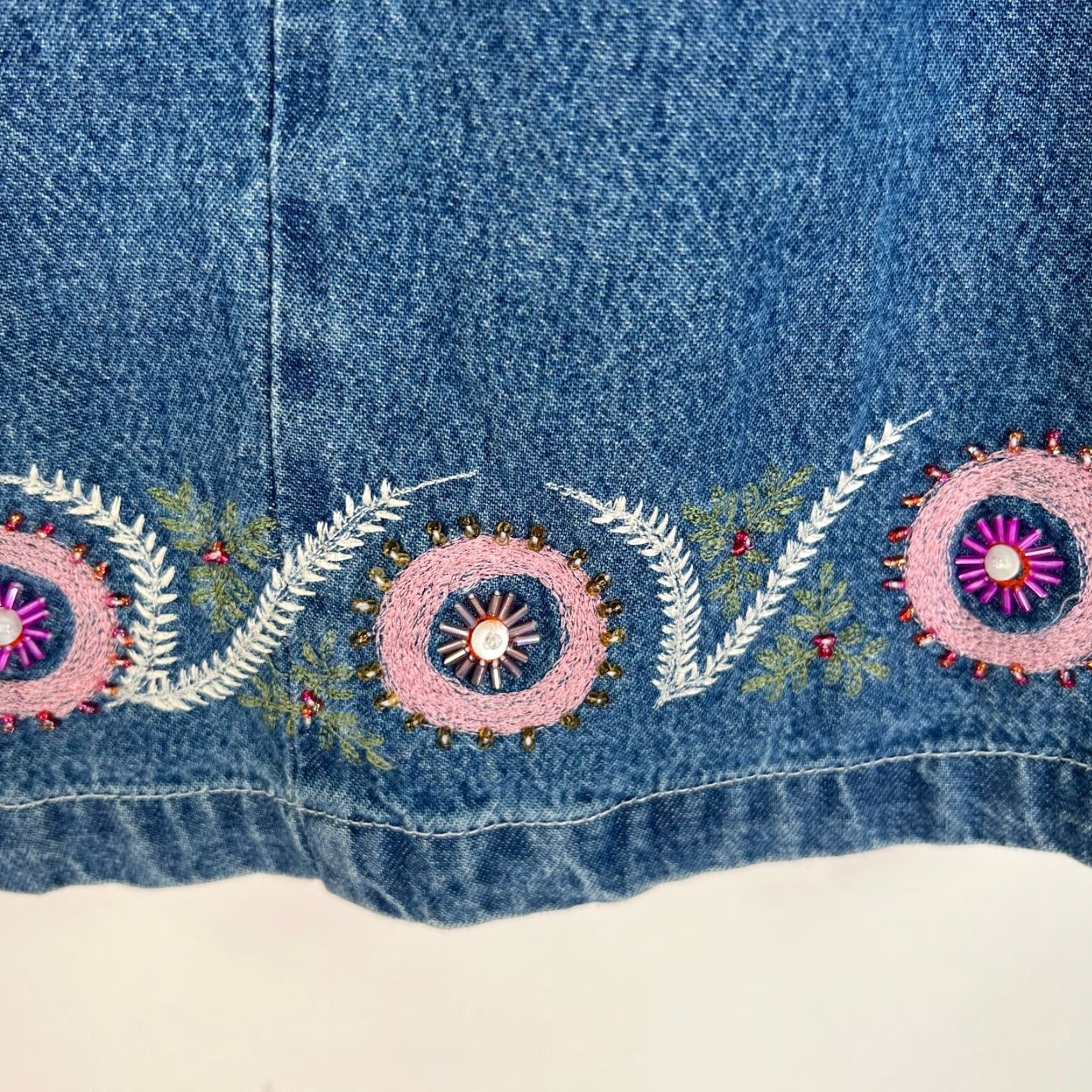 Denime VINTAGE Cervelle Denim Shirt L Womens Light Blue Pink Embroidered 100% Cotton Button-Up Lightweight Womens Size L / US 10 / IT 46 - 3 Thumbnail