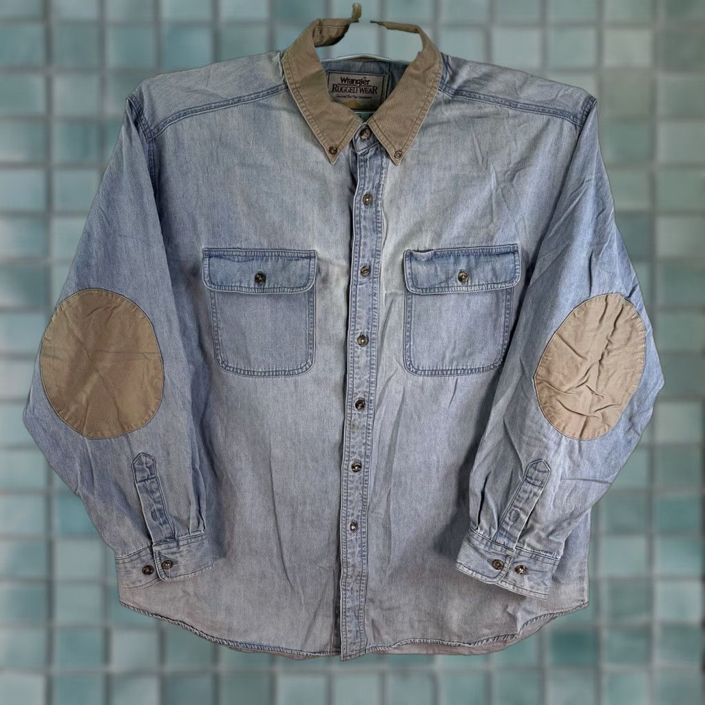 Wrangler VINTAGE Wrangler Rugged Wear Denim Button-Down Shirt 2XL Blue Long Sleeve Casual Workwear Mens Size US XXL / EU 58 / 5 - 1 Thumbnail