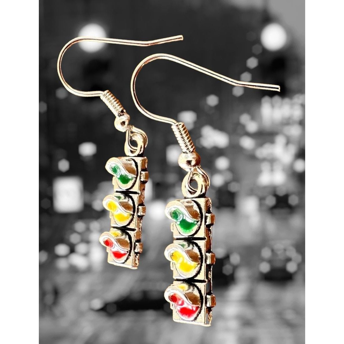 Handmade Traffic Light Earrings Signal New Dangle Hooks Stop Wait Go Size ONE SIZE - 4 Thumbnail