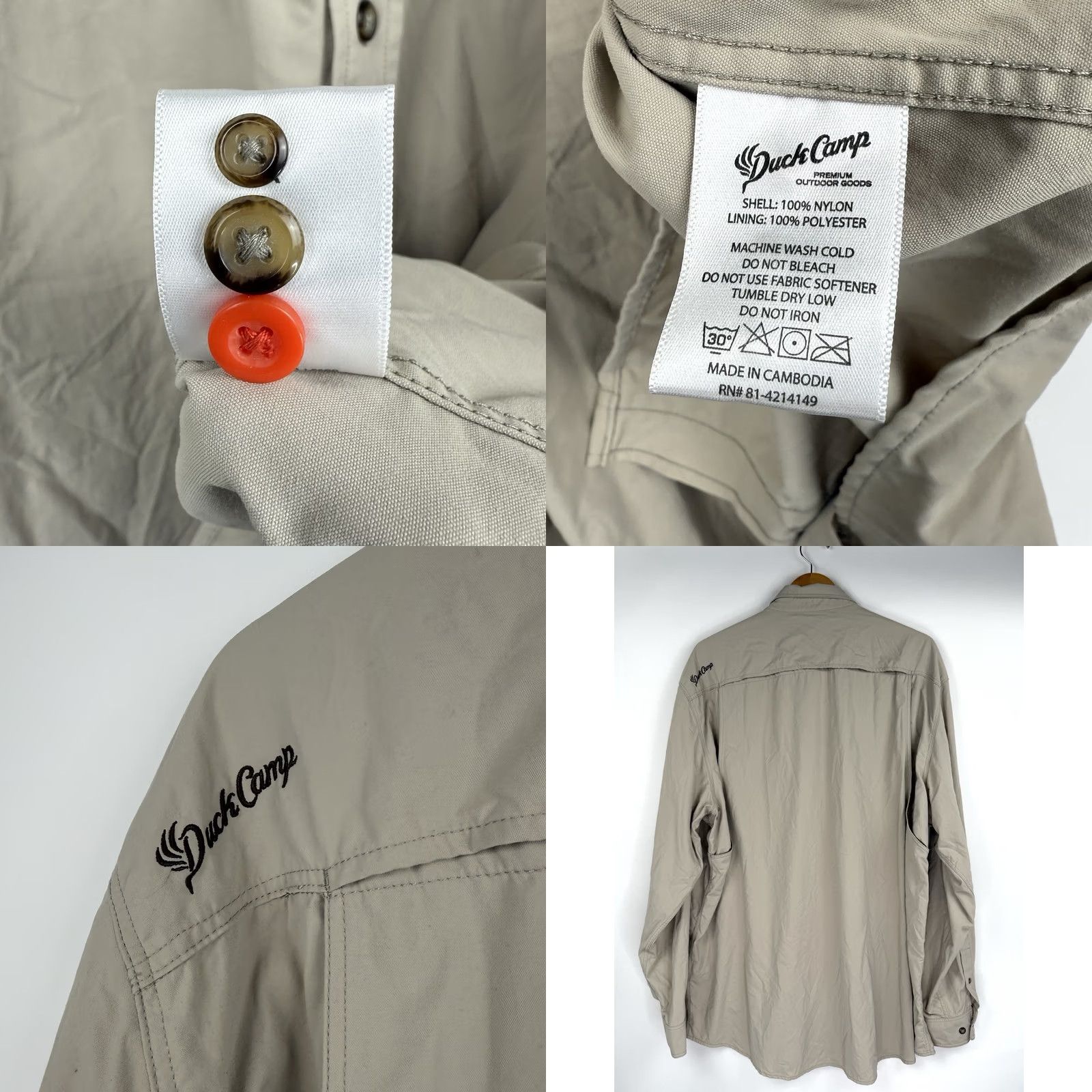 Vintage Duck Camp Shirt Mens 3XL Beige Short Sleeve Nylon Polyester Button-Up Embroidered Outdoor Casual Vintage: No (omit) Size US XXL / EU 58 / 5 - 8 Thumbnail