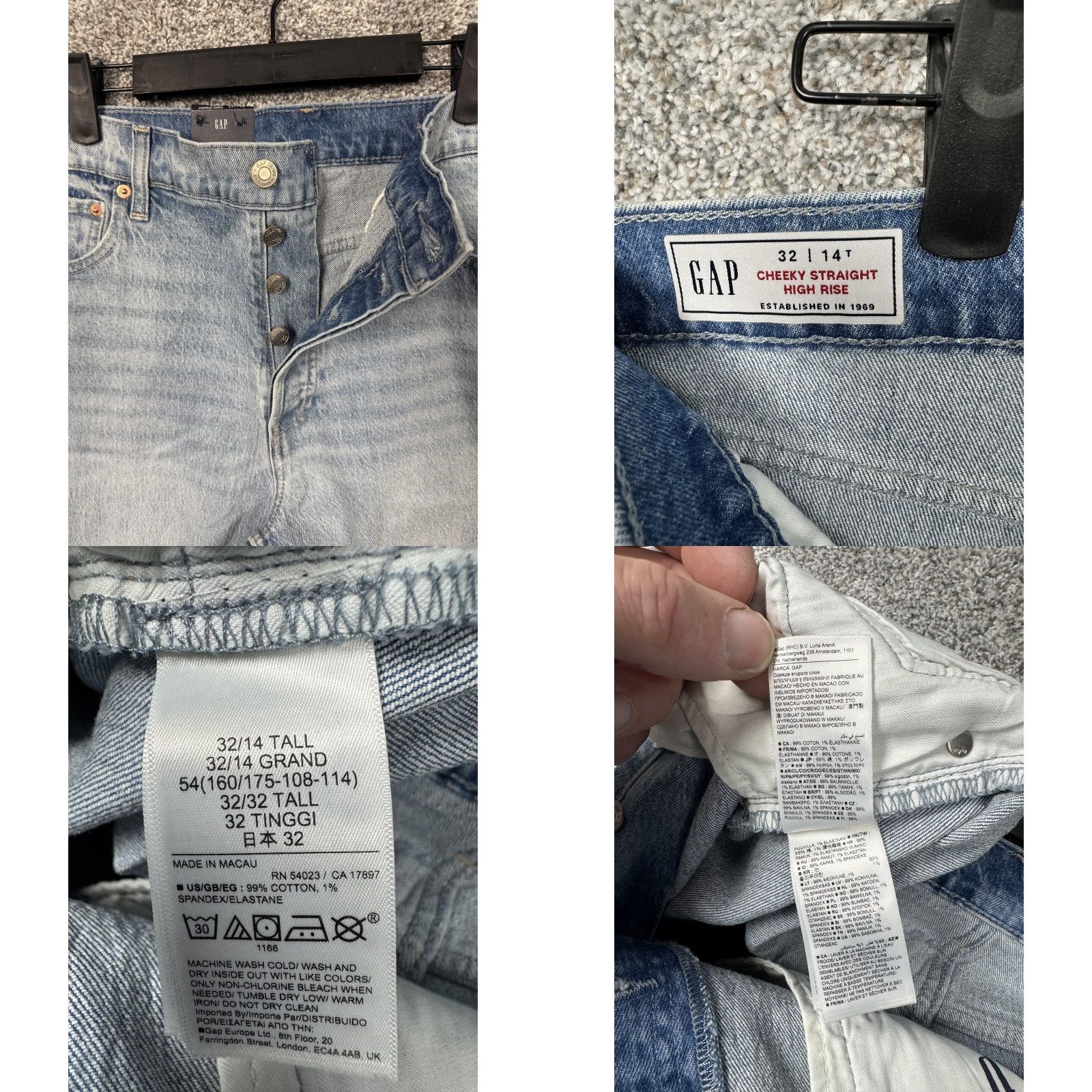 Gap VINTAGE Gap Cheeky Straight High Rise Jeans Womens 14 Tall Blue Distressed Light Wash Size 36" / US 14 / IT 50 - 8 Thumbnail