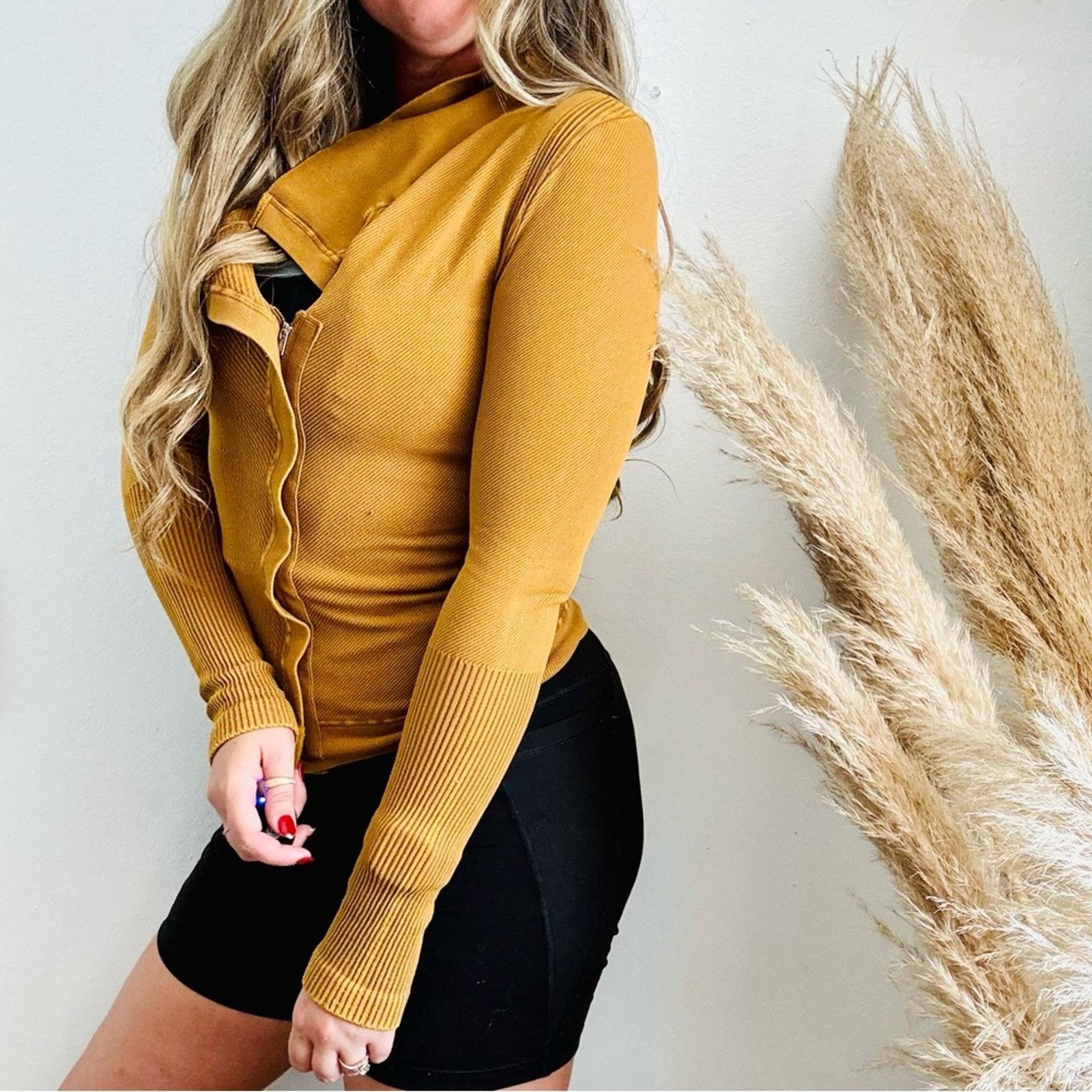 Free People FREE PEOPLE Mustard Gold Yellow Zip Throw Out Jacket Sweater Size S / US 4 / IT 40 - 8 Thumbnail