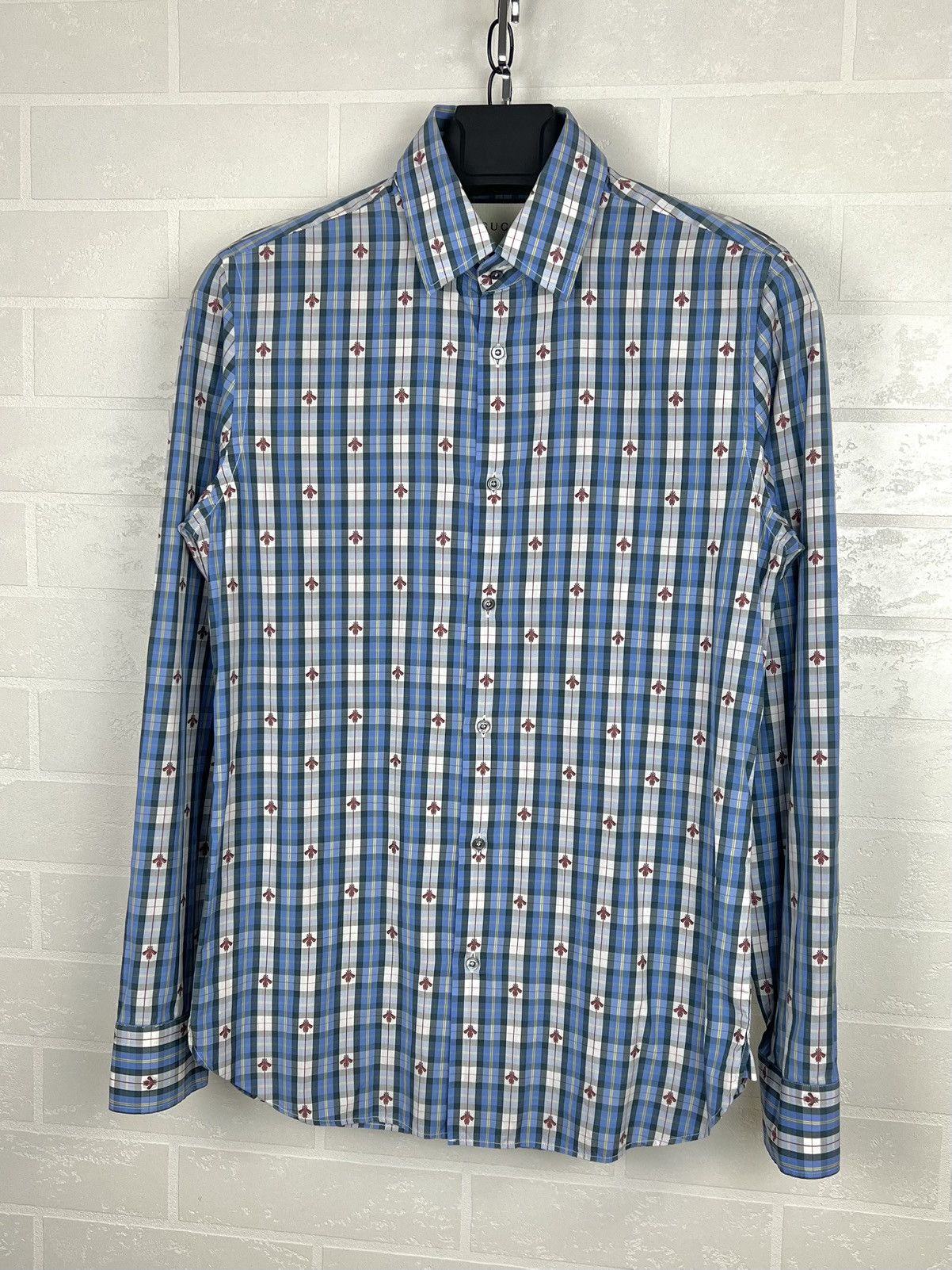 Gucci GUCCI Shirt Button Up Monogram Embroidered Bee Checkered Size US S / EU 44-46 / 1 - 3 Thumbnail