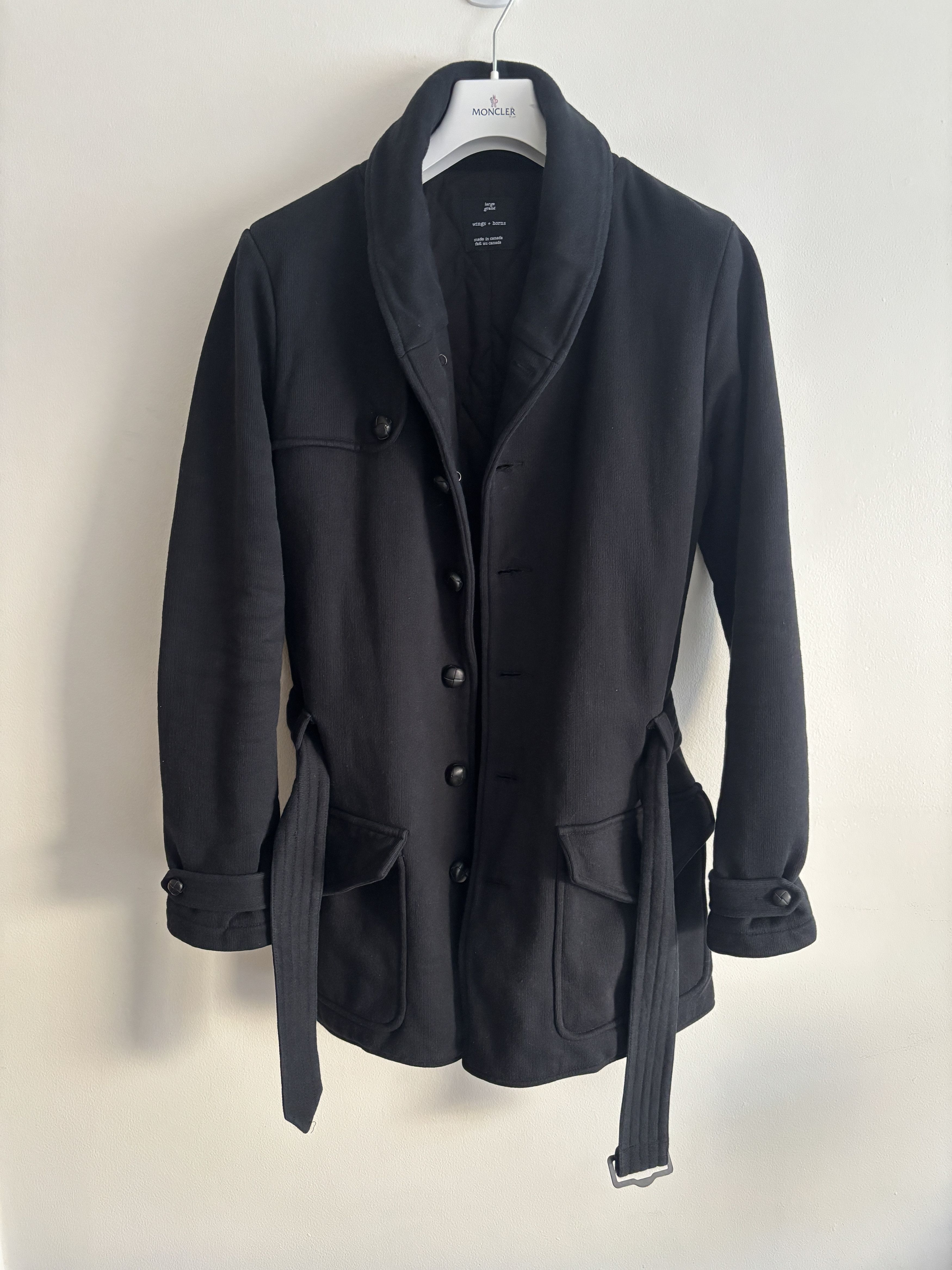 Wings + Horns Black Quilted Shawl Collar Belted Trench Coat - M/L Size US L / EU 52-54 / 3 - 2 Thumbnail