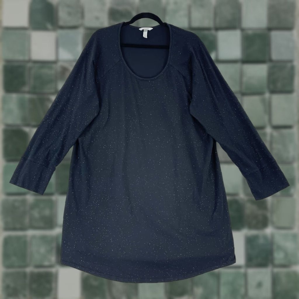 Vintage Soma Black Silver Sparkling Long Sleeve Pajama Dress Womens Pullover XXL Frog City Classic Designer Dress Size XXL / US 16-18 / IT 52-54 - 1 Thumbnail