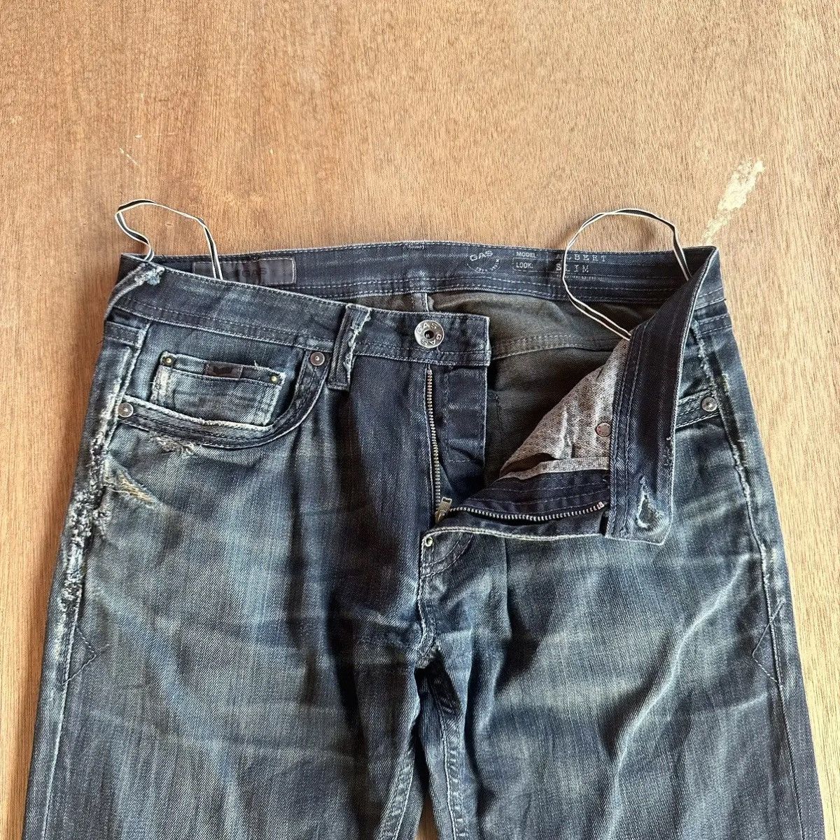 GAS GAS JEANS VINTAGE LABEL COW LEATHER DISTRESSED DENIM PANTS Size US 30 / EU 46 - 8 Thumbnail