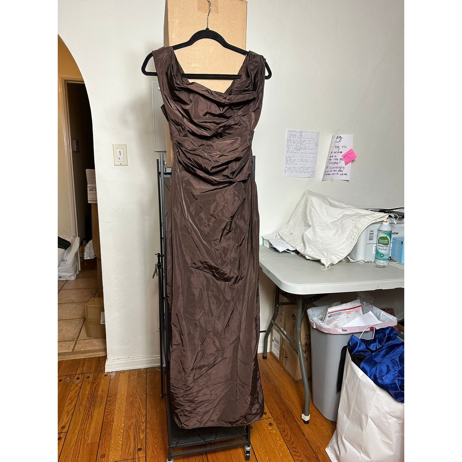 Staud STAUD Andrea Off-Shoulder Dress Dark Chocolate 0 Size XS / US 0-2 / IT 36-38 - 1 Thumbnail