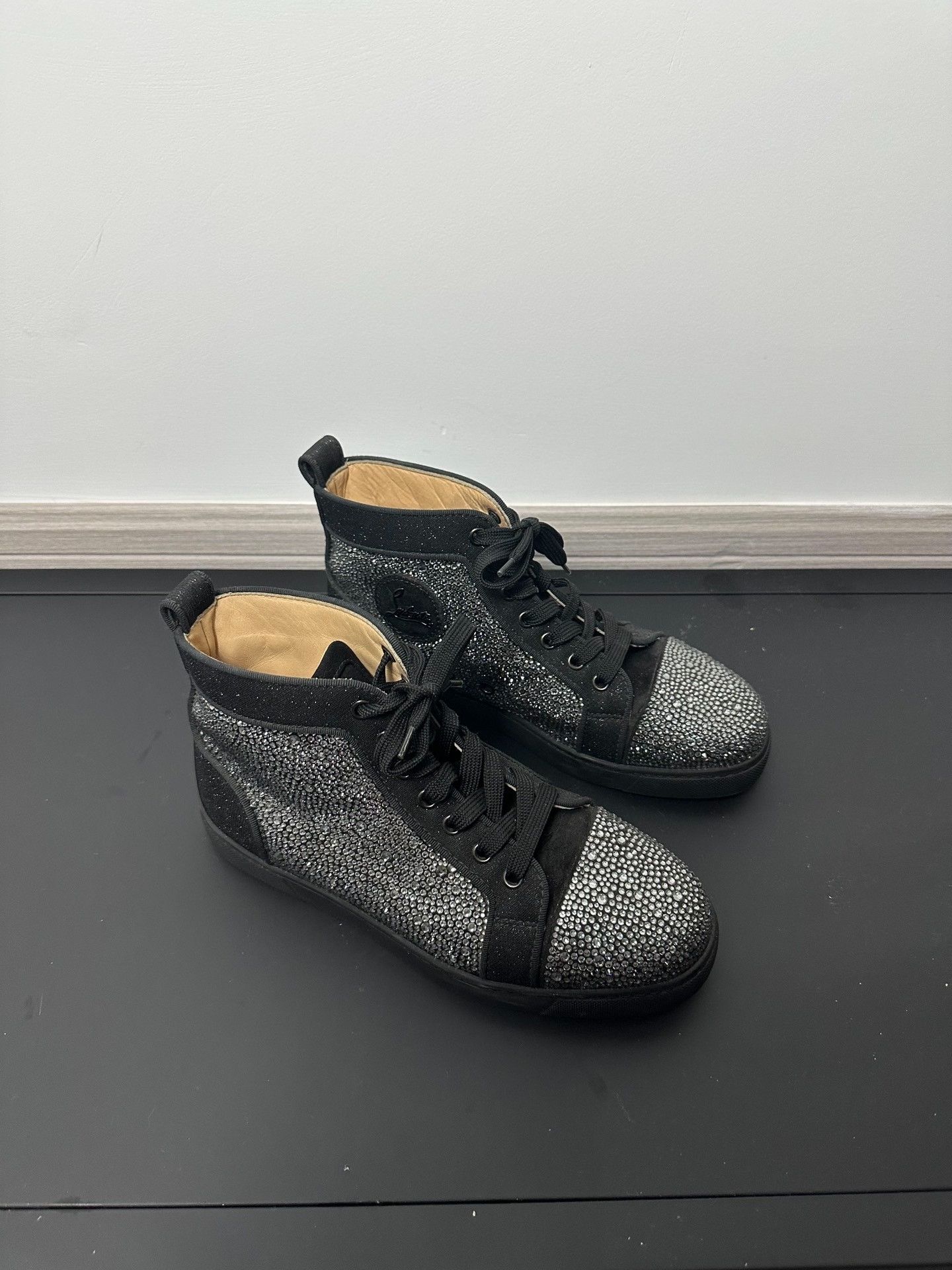 Christian Louboutin Christian Louboutin Black Diamante High Top Sneakers Size US 7.5 / IT 37.5 - 1 Thumbnail