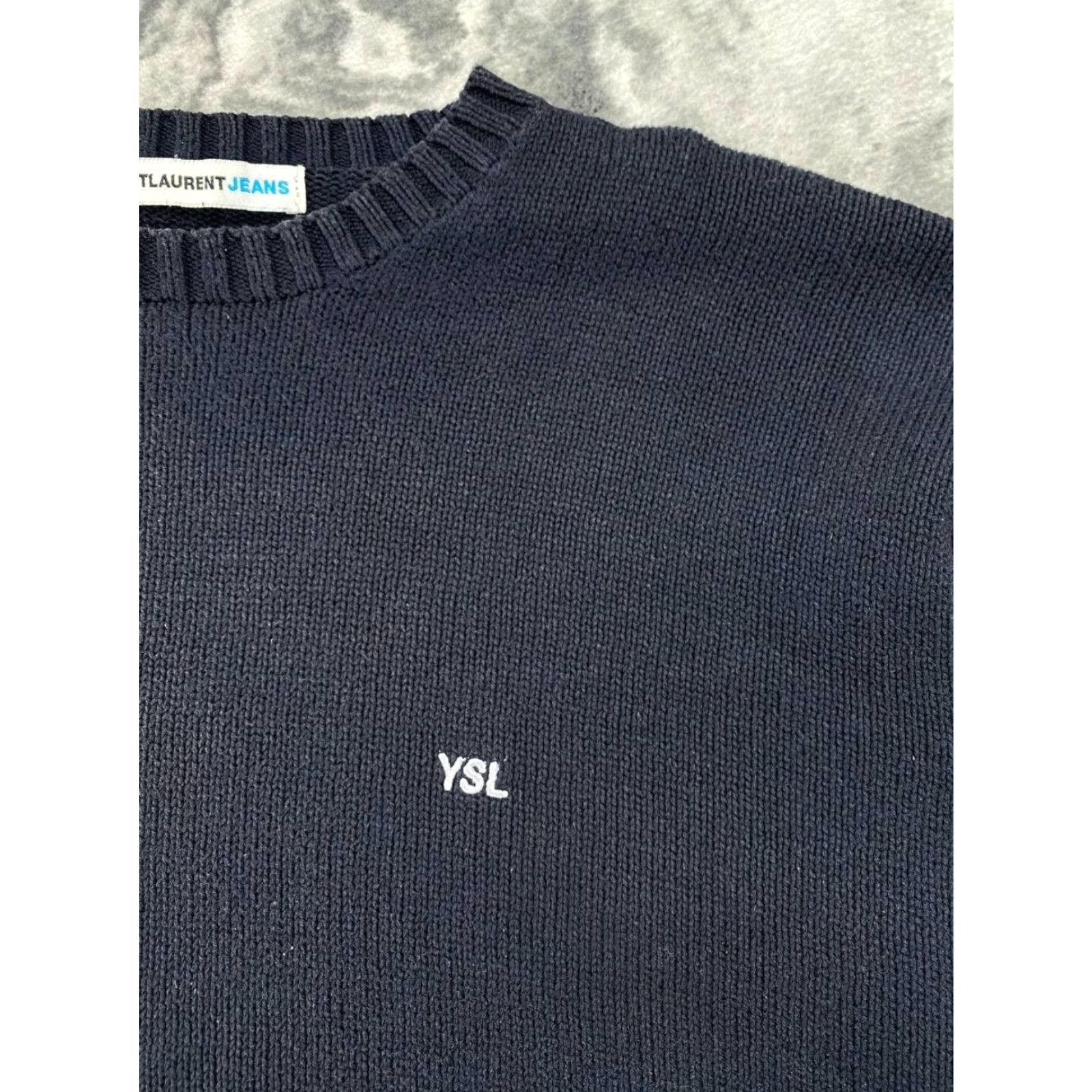 Yves Saint Laurent VINTAGE Saint Laurent Jeans Knitted Sweater Men L Blue Crew Neck Long Sleeve Pullover Size US L / EU 52-54 / 3 - 4 Thumbnail