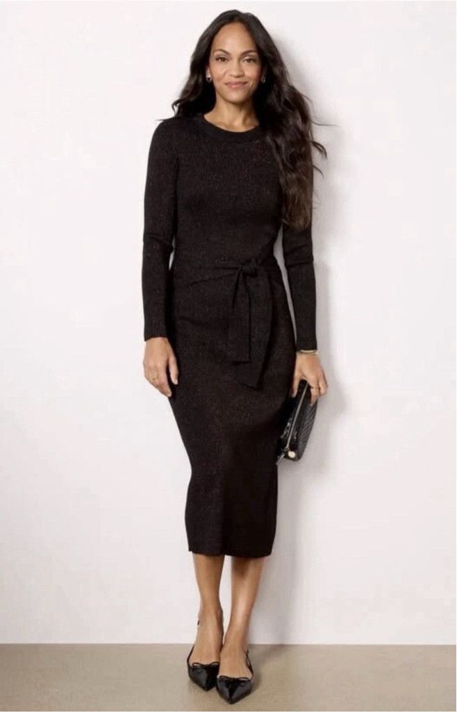 Evereve Alfie Sweater Midi Dress Small Black Sparkle Bodycon
