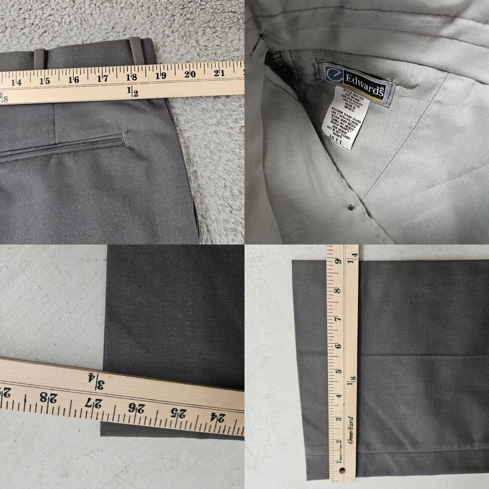 Vintage Edwards Mens Dress Pants 38x27 Gray Classic Fit Pleated Cotton Polyester Woven Size US 38 / EU 54 - 8 Thumbnail