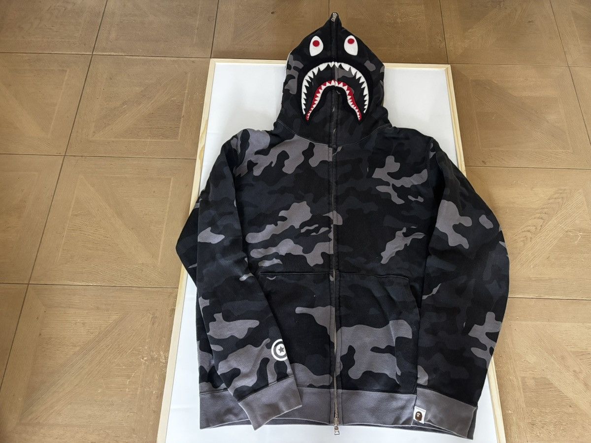 Authentic ape bape woodland camo shark full zip hoodie used