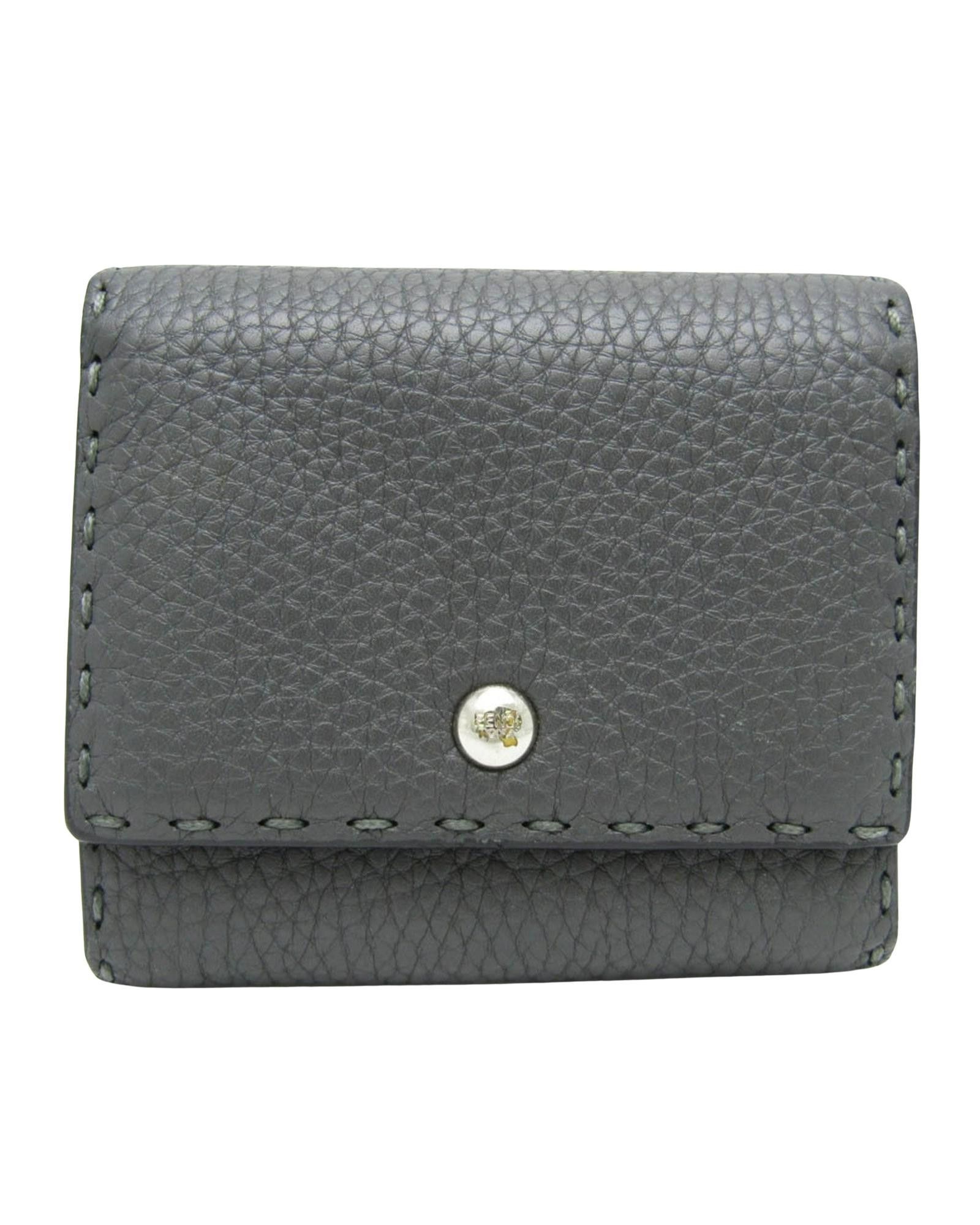 image of Fendi Dark Grey Leather Bi-Fold Wallet, Women's