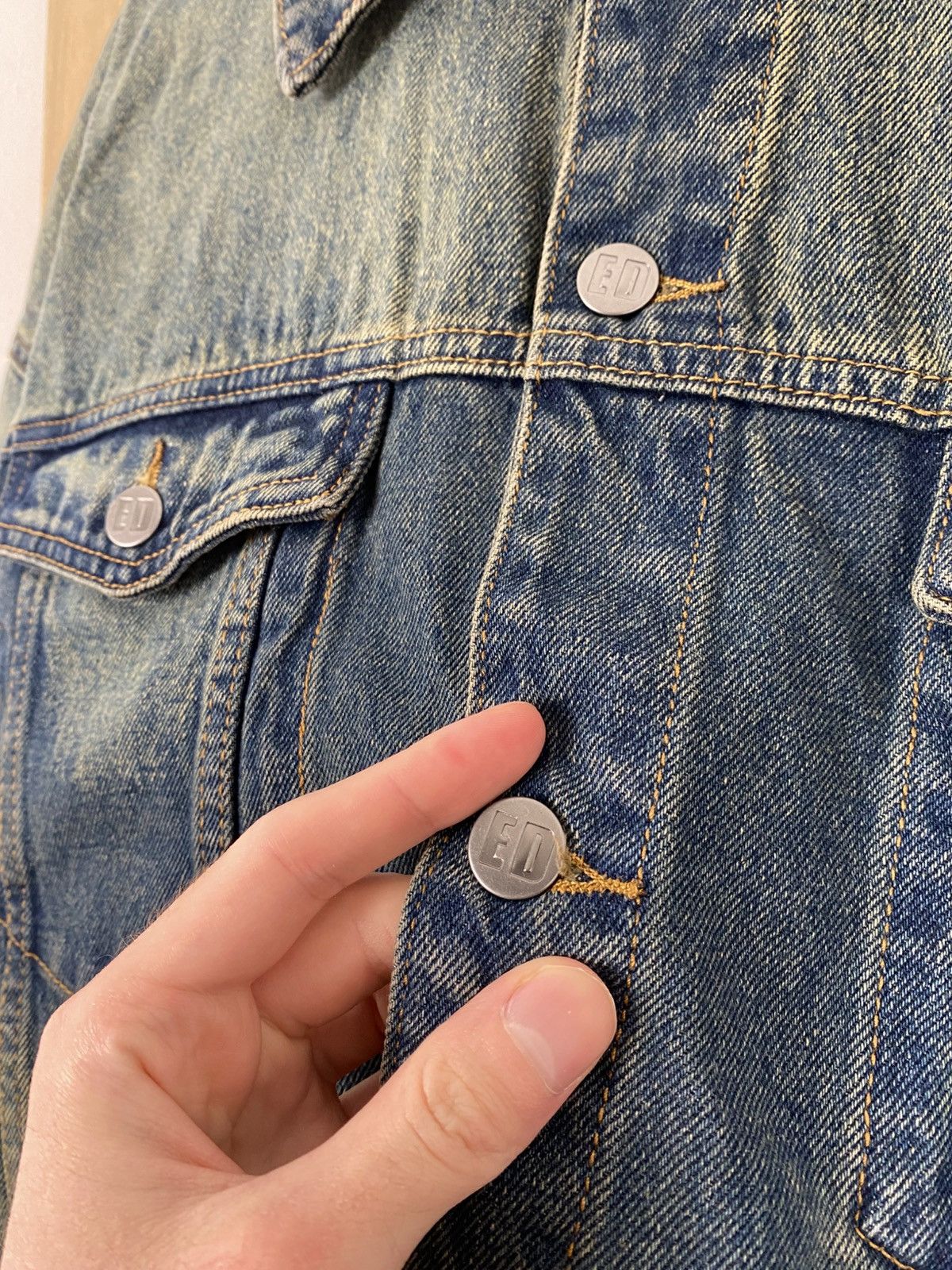 Oversized washed blue denim jacket big logo by Ed Hardy