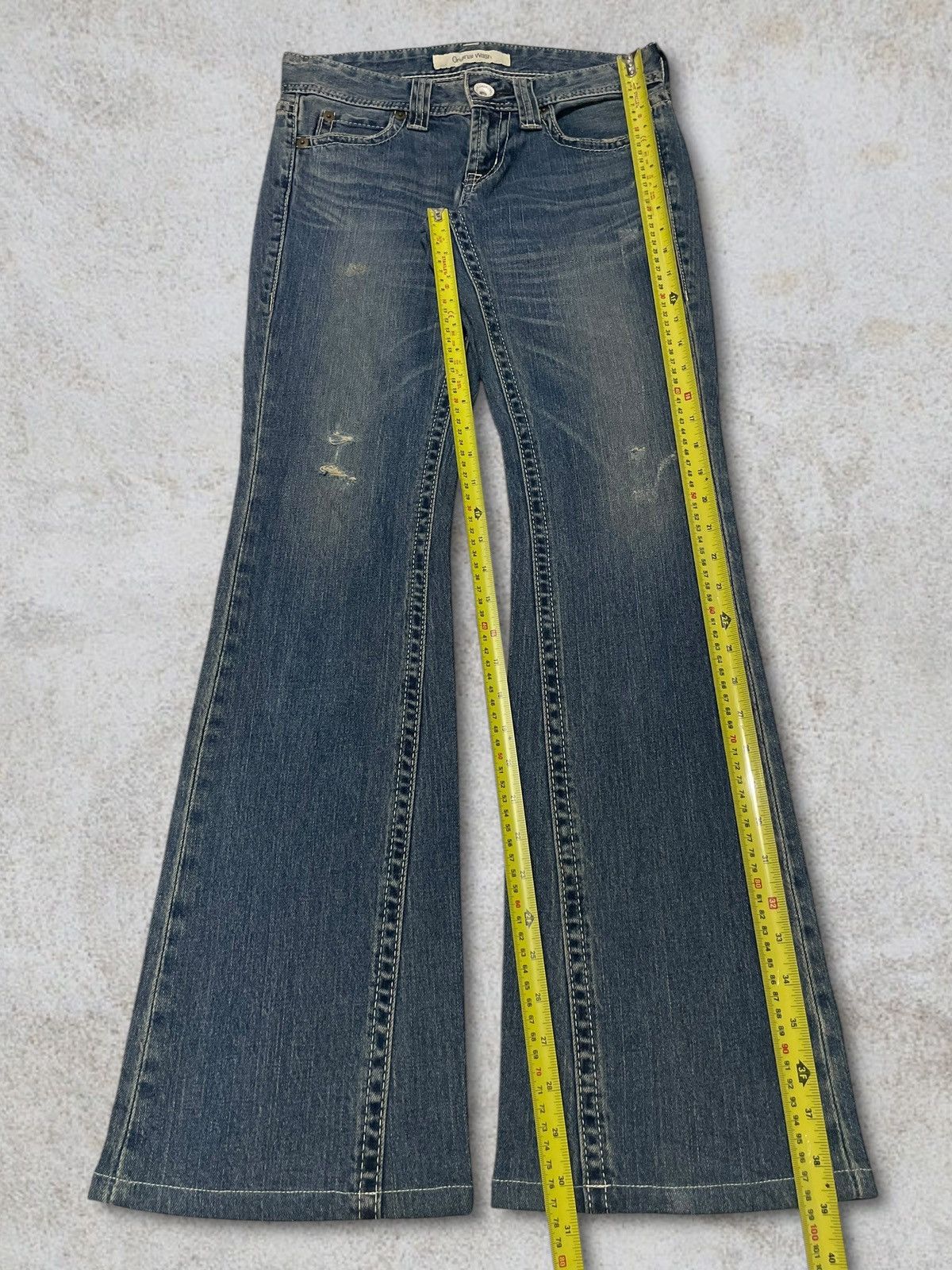 Marni × Uniqlo Vintage Y2k Uniqlo Blue Wash Women Ripped Flared Jeans Size 29" - 15 Thumbnail